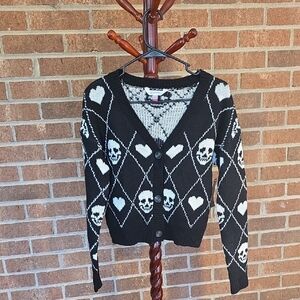 No Boundaries Black and White Skull Cardigan